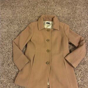 J Crew Women's Tan Wool blend Coat button up collared pockets poly lined size M